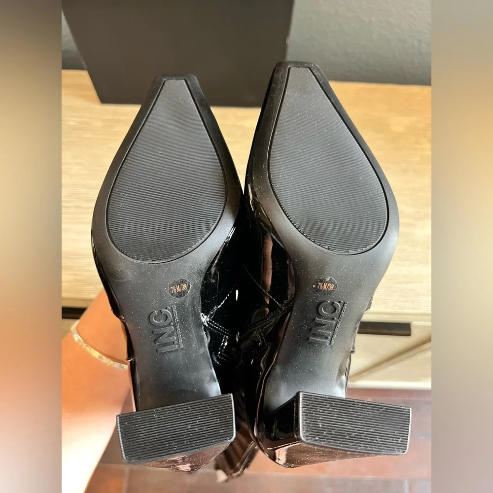 🆕 INC International Concepts Women's Shiny Black Over the Knee Boots
